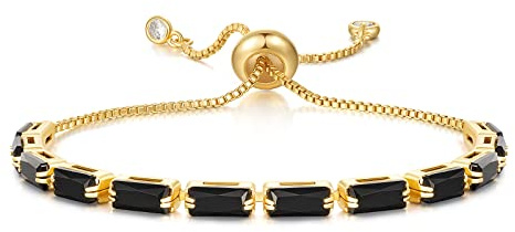KissYan Tennis Bracelet for Women, 14K Gold Plated Cubic Zirconia Adjustable Slider Bracelets Trendy Classic Chic Jewelry Gift(Black)