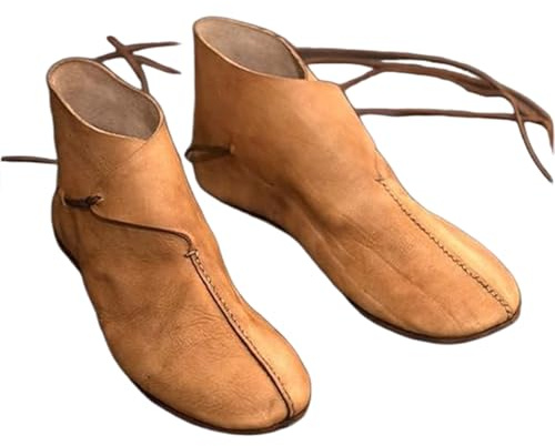 Renässans medeltida män stövlar riddare prins skor retro PU läderstövlar korta platta skor rollspel pirat kläder tillbehör, brun, 45