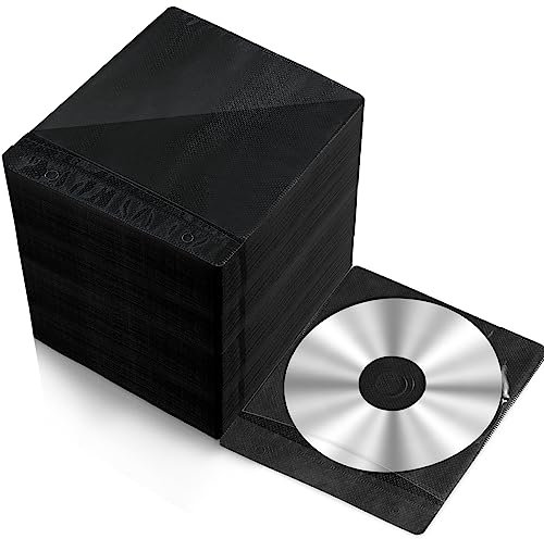Kanayu 600 Pcs CD DVD Sleeves Envelope Bulk Double Sided Refill Plastic Disc Holder Clear Bluray Cover Cases for Blank Storage Binders Protection Supplies Replacement 5.1 x 5.7(Black)