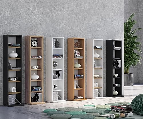 VCM Holzregal stehend | platzsparender CD Schrank für 102 CDs oder 36 DVDs | Maße: H. 92 x B. 21 x T. 20 cm | Elegantes DVD Regal stehend | Blu-Ray Regal | CD Regal - Elementa