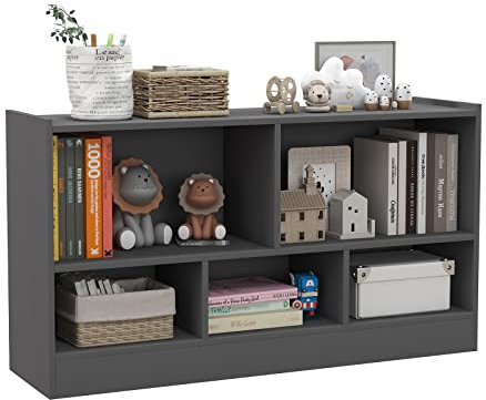 GOPLUS Estantería Infantil de Juguetes, Librería con 5 Compartimentos Abiertos, Armario de Suelo para Libros y Juguetes, Mueble Estable de Almacenamiento (111 x 30 x 61,5 cm, Gris)