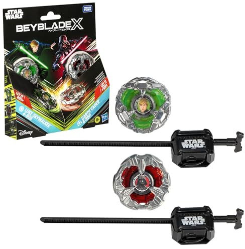Beyblade X och Star Wars Collab Luke Skywalker 4-80B vs. Darth Vader 4-60B, flerpacksset med 2 snurror och 2 avfyrare, stridssnurrleksaker för barn från 8 år