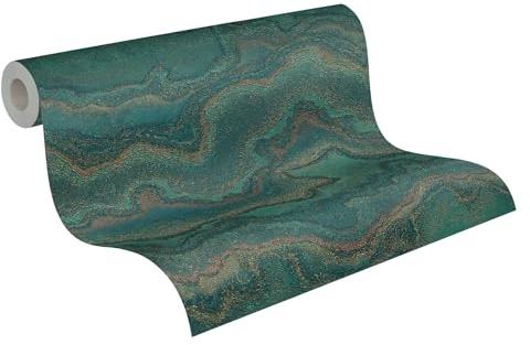A.S. Création Livingwalls Tapete 396593 mit Marmoroptik - hochwertige Design Tapete Marmor in Dunkelgrün, Blau, Bronze - Wandtapete mit Glanzeffekt in Gold - 10,05m x 0,53m - Made in Germany