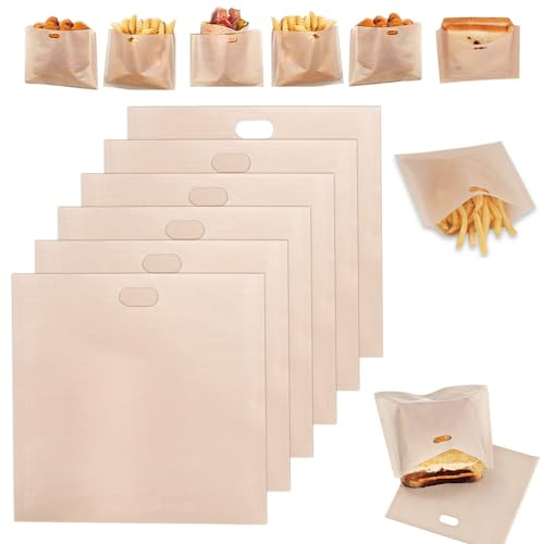 CAREDGO Bolsa Tostadora Reutilizable Bolsas Para Tostar Pan Sin Gluten Bolsa Sandwich Tostadora Bolsas Tostar Pan Bolsa Celiaco Tostadora Bolsas (6 Pcs 16 x 16.5cm)