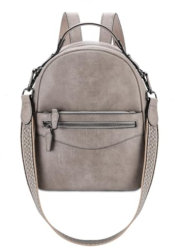 RAVUO Rucksack Damen Klein,PU Leder Rucksack Mini Cityrucksack 2 in 1,Grau