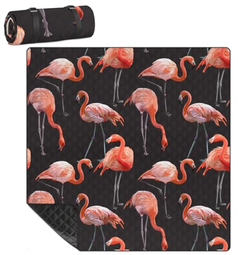 Mularoka Flamingo Picknickdecke, wasserdicht, sanddicht, faltbar, Stranddecke, 200,7 x 200,7 cm, extra groß, tragbar, waschbar, Outdoor-Matte für Camping, Park, Gras, Wandern, Reisen