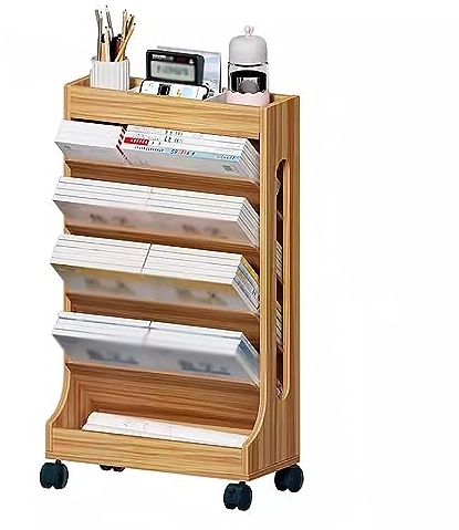 UsmAsk Rollbarer Aufbewahrungswagen, Organizer, Holz-Utility-Rollwagen, 6-stufiger, beweglicher Bücherregalwagen, k-Seitenwagen für Büro, Wohnheim, Klassenzimmer, Walnuss