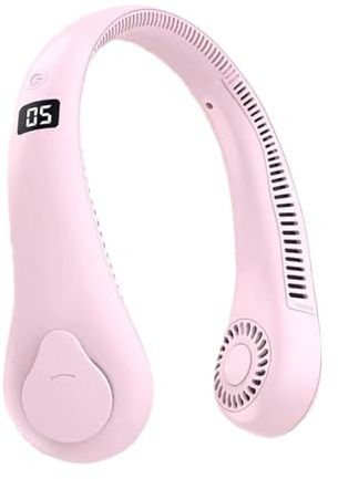 Ventilador de cuello portátil, recargable por USB, sin hojas, 1200 mAh, 5 velocidades, ventilador de mano para senderismo, deportes al aire libre, viajes, hogar (rosa)