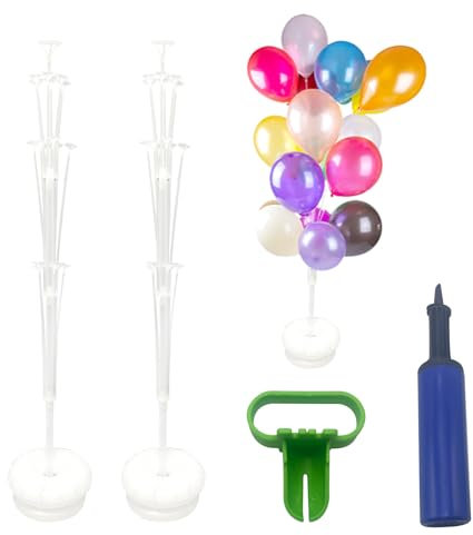 2 Set di Supporto per Palloncini, Supporto Palloncini da Tavolo, Palloncini Sticks Supporti Riutilizzabili, Stecche per Palloncini Regolabile con Base per Compleanno, Festa, Matrimonio, 63in