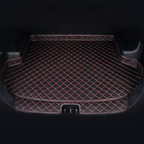 FNUQKREF Auto Leder Kofferraummatten Für Audi Q7 4M (5-seat) 2015-2022, Wasserdicht rutschfest Kofferraumwanne Allwetter Cargo Teppich Schutzmatte Interieur Zubehör,C/Black-Red