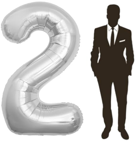 65 Inch Giant Silver Foil Number Balloon,Old Children's Birthday Party Helium Balloon Wedding And Celebration Themed Party Decoration Supplies (2 Plus)