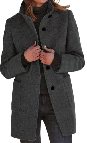 CHARTOU Women Winter Long Pea Coat Wool Blend Stand Collar Single Breast Thicken Blazer Jacket