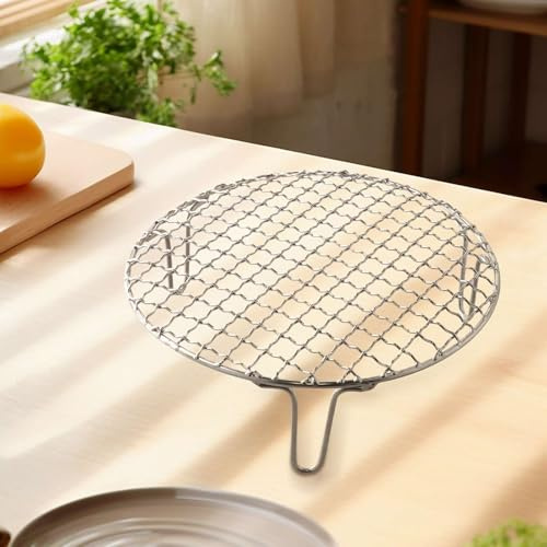 EasyByMall Rundes Metall-Grillnetz mit Antihaftbeschichtung und hitzebeständigem Drahtgeflecht, für Grill, Camping, Picknick, silberfarben, Heizblock, gleichmäßige Erwärmung (20 cm)