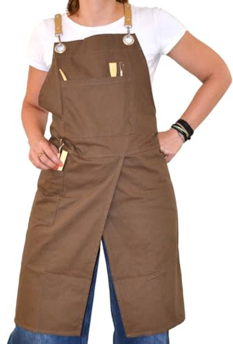 COROT Grembiule da vasaio 100% cotone, 2 lati tagliati, gambe divise, 2 grandi tasche, cinghie regolabili, per adulti, uomini, donne, per scultori, artigiani, vasaio