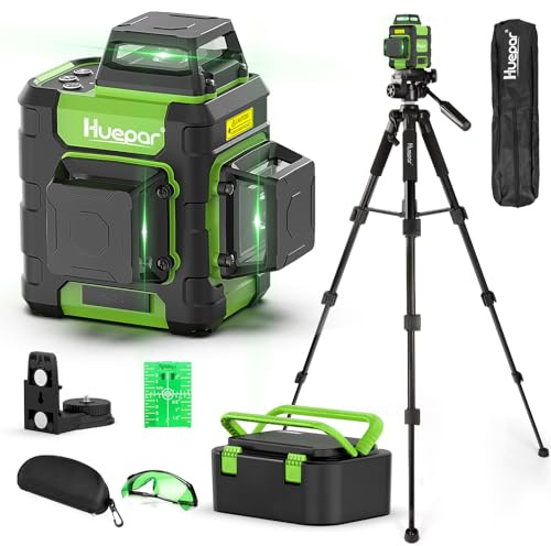 Huepar 360 Self-Leveling Rechargeable Laser Level with Tripod for Picture Hanging and Construction, with Pluse Mode.
