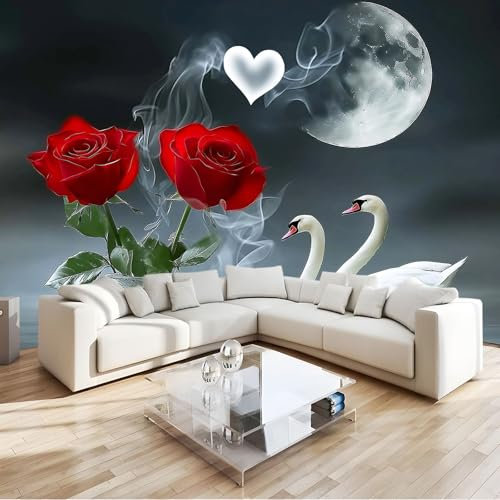 Fototapete 3D Rosen Schwäne Art Mauer VliesTapete 300x210 cm Wandtapete Wanddeko Wand Wohnzimmer Schlafzimmer Wohnung Wandbilder