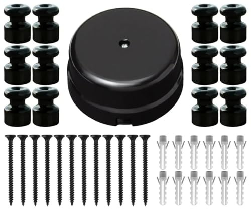 OASHISU Caja de Derivación Porcelana + 12 Aislantes para Cableado, Negro