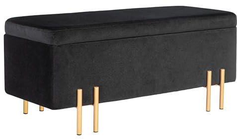 HOMCOM Sitzbank mit Stauraum Polsterbank mit Samtoptik, Sitztruhe mit Metallbeine, Truhenbank für Wohnzimmer Schlafzimmer Flur 100 x 40 x 42 cm, Schwarz