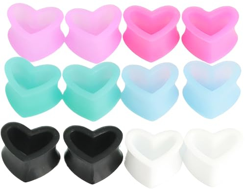 Silikon Gemischt 6 Paar Hohles Herz Ohr Flesh Tunnel Hypoallergen Double Flared Ohrringe Gauges Expander Piercing Schmuck Ohrpiercing Tuneles De Oreja Para Hombre Männer Frauen 4 mm