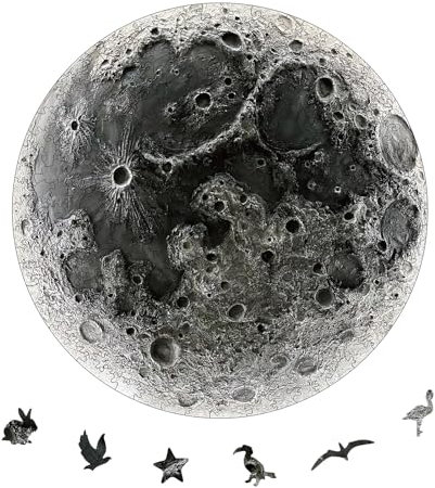 YJacuing Wooden Jigsaw Puzzles for Adults, 200 Piece Unique Planet Shaped Premium 5mm Wood Puzzles Family Game (Moon, Medium)