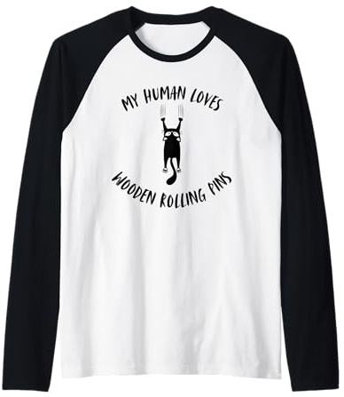 My Human Loves Rouleau à pâtisserie en bois Motif chat Manche Raglan