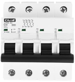 CILIA Interruptor Magnetotérmico 4P, 4 Módulos DIN, 6 kA, 400 V, Curva C, Universal Para Centralitas Eléctricas In=16A (JVM9-63-4P-16A)