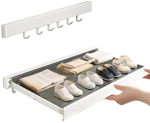 Stabiler Klapp-Wäscheständer, Ausziehbarer Wandtrockner, Ultrakompakter Wäscheständer– 37,5 cm Breite, 2,4 cm Faltdicke, Wasserfest & Langlebig für Haushalt und Tiny Houses, Grau/schwarz/weiß(Weiß,60c