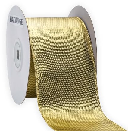 HATIANGE Metallisches Drahtband, wendbar, goldfarben, silberfarben, Lamé für Weihnachtsdekoration, 6,4 cm x 9,1 m