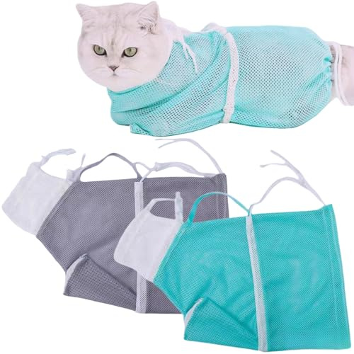 ZLXFT Kattbadningsväska, 2 st kattduschnätväska, kattvårdsväska, anti-bitande anti-kratschyddväska, justerbar multifunktionell för badning, nageltrimning, husdjursundersökning