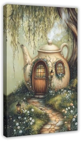 VBQHIR Teacup Fairy Tale Core Housing Poster Canvas Poster Bedroom Decor Landscape Decor Gift 16x24inch(40x60cm)