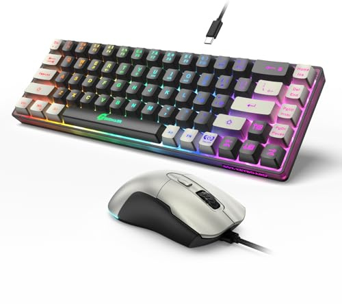 GEODMAER 65% Gaming Keyboard and Mouse Combo, RGB Backlit Keyboard + 7200 DPI Gaming Mouse, Ultra-Compact Anti-Ghosting Wired Keyboard and Mouse for PC Laptop Gamer