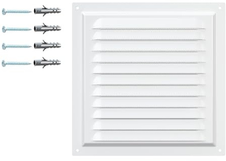 Grille de Ventilation Blanche – Acier Galvanisé avec Filet de Protection – Revêtement Polymère RAL9016 – Anticorrosion Mur ou Plafond – Carrée 200 x 200 mm – Usage Intérieur Extérieur.