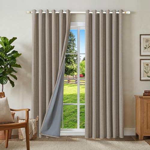 Runyéla 100% Rideau Occultant Thermique Isolant Anti Chaleur 200x245, Lot de 2 Lin Rideaux Fenêtre Opaques à Oeillets Anti Froid UV Bruit, Intérieurs Decoration Dressing Salon Chambre