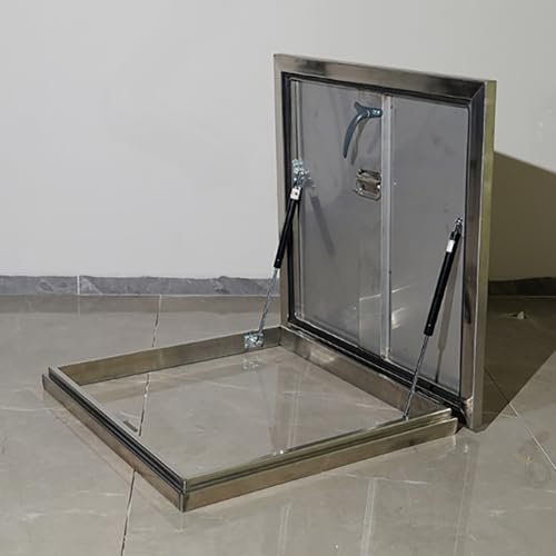 Escalera de ático con trampilla de Techo Resistente, Tapa de claraboya de Acero Inoxidable, Tapa de Registro para Ventana de Salida, Puerta de Seguridad para sótano con 2 manijas (An. XL-60