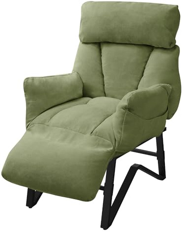 ML-Design Sillón de Relax Reclinable Verde Asiento de Salón con Funda de Lino Butaca de TV Moderno Ajustable con Resposabrazos, Reposapíes, Bolsillos Laterales Sofá Tapizado Individual de Lectura