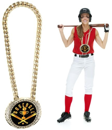 Penitue Greatest of All Time Turnover Chain, 6in/15cm Big Gold GOAT MVP Medal Necklace Funny Champion Player of The Game Chain Award for Sports Trophy Prize Gifts (Baseball)