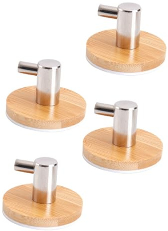 Gatuida 4pcs Strong Adhesive Wooden Coat Hangers Bamboo Color Wall Hooks for Bathroom Kitchen Bedroom Rustproof Multifunctional Hanging Rack for Towels Robes Easy Stick Smooth Surfaces