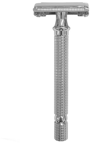 Horett Dubbelkant Säkerhetshyvel Långt Handtag Vintage Design Nära Rakning Slät Hud 10 Blad (Silver)