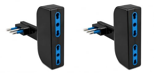 2 stycken svart platsbesparande adapter, 16A 2P+T kontakt med 2 italienska tvåstegsuttag 10/16A, AC 220 V Max 1500 W
