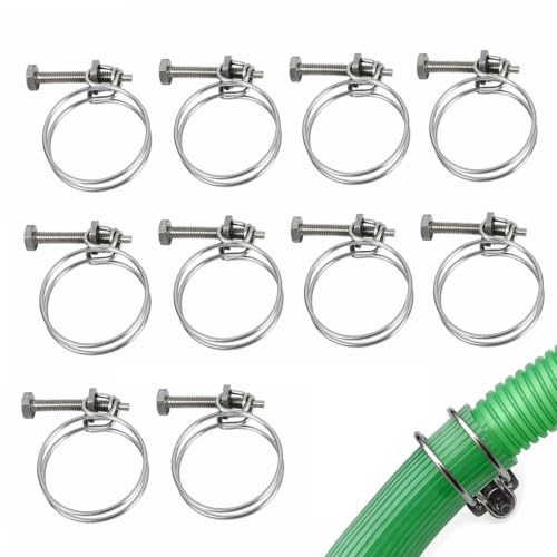 10 Pcs Adjustable Stainless Steel Double Wire Hose Clips, 36–40 mm | Suitable for General-purpose Gater Supply Pipes, for Domestic and Industrial Use