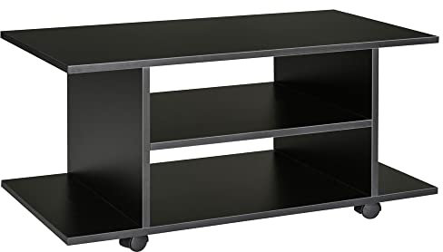 HOMCOM Meuble TV avec roulettes pivotantes, Banc TV en Bois avec étagères, Support télé pour télévision jusqu'à 42 Pouces, Style Contemporain pour Salon Chambre et Bureau, 80 x 40 x 40 cm, Noir