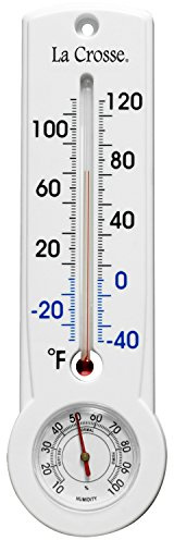 La Crosse Technology T83745 9 Inch Traditional Vertical Thermometer and Hygrometer, White