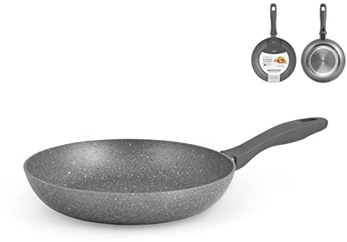 H&H Padella Antiaderente Stone 22 cm – Effetto Pietra, Fondo Full Induction, Grigio, Lavabile in Lavastoviglie, Padella per Induzione e Tutti i Piani Cottura