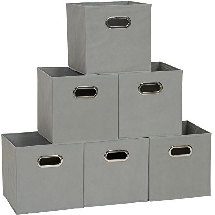 Household Essentials 84-1 Foldable Fabric Storage Bins | Set of 6 Cubby Cubes with Handles | Teafog, Gray, 6 lbs,Grey