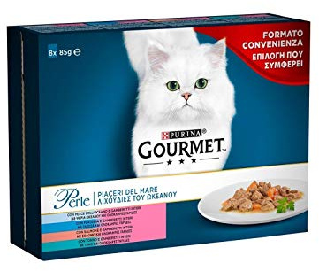 Purina Gourmet Perle Piaceri del Mare Umido Gatti con Salmone, Platessa, Tonno e Pesce dell'Oceano, 80 Buste da 85g