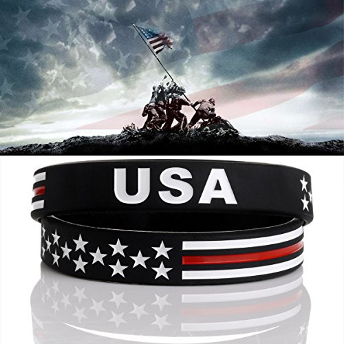 MedusaX Power of Faith USA Thin Red Line American Flag Bracelet Silicone Rubber Wristbands Americanism Partriotic Spirit Sports (Unisex)