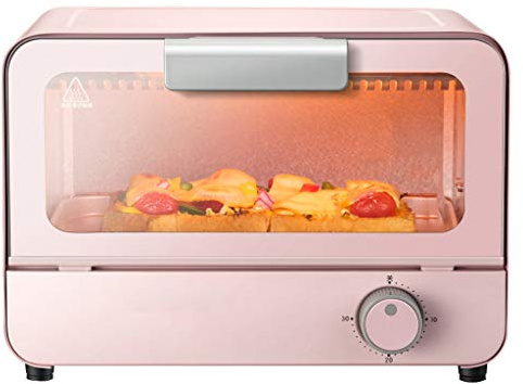 Mini Horno EléCtrico DoméStico De 6l Perilla Del Temporizador Malla EláStica/Puerta De Vidrio Templado/Tubo De Calentamiento De Vidrio De Cuarzo/Bandeja De Escoria/Manija De Aislamiento 800w