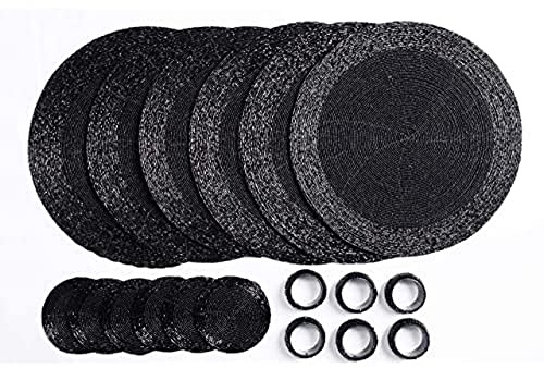 Penguin Home Set mit 18 Glasperlen-Platzdeckchen, Untersetzern und Serviettenringen – Schwarze Farbe – handgefertigt von erfahrenen indischen Kunsthandwerkern – 32 cm., 3555, Set of 18