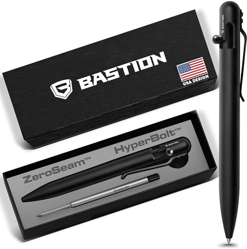 BASTION Bolt Action Pen - Stainless Steel Black - HyperBolt & ZeroSeam EDC Pen, Refillable Metal Writing Pen, Premium Gift, Smooth Ballpoint Pen, Executive Pocket Pen