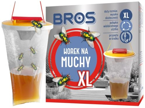 BROS Sac à mouches XL Piège à appâts 55g Le sac à mouches XL est un piège extrêmement efficace et très spacieux pour surveiller la présence de mouches dans les zones ouvertes en les pêchant